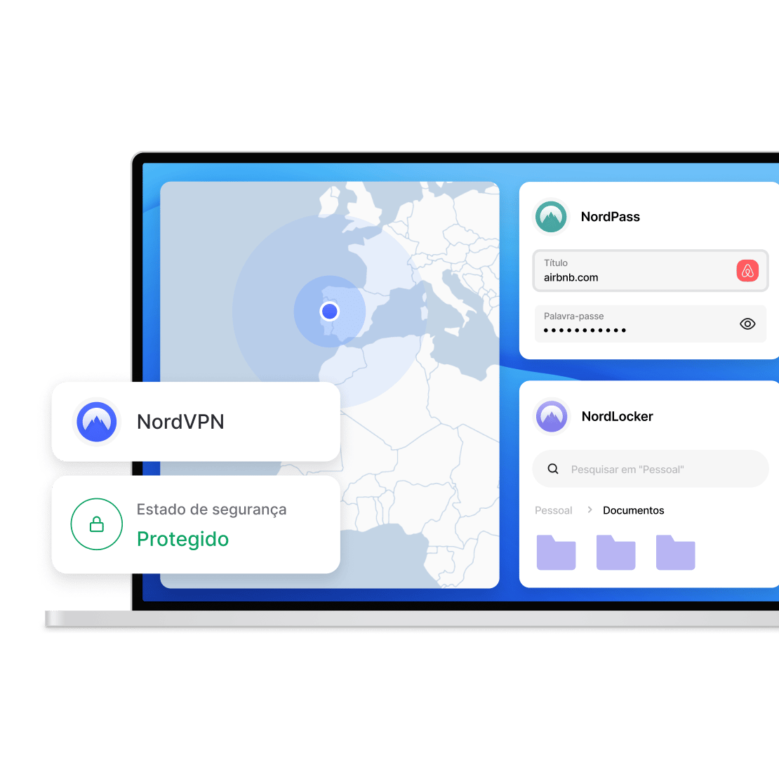 Proteção de dispositivos digitais com os produtos Nord Security: NordVPN, NordPass, NordLocker